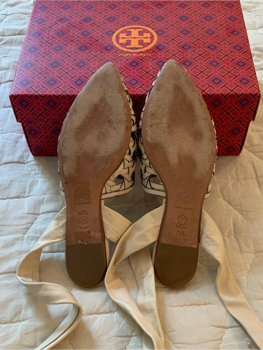 Tory Burch Basketweave Wrap Flat (Calf Leather/Soft Nappa Leather) Size 7.5